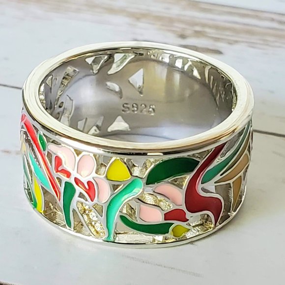 The Girl With Kaleidoscope Eyes Jewelry - Artisan Enamel & Sterling Ring